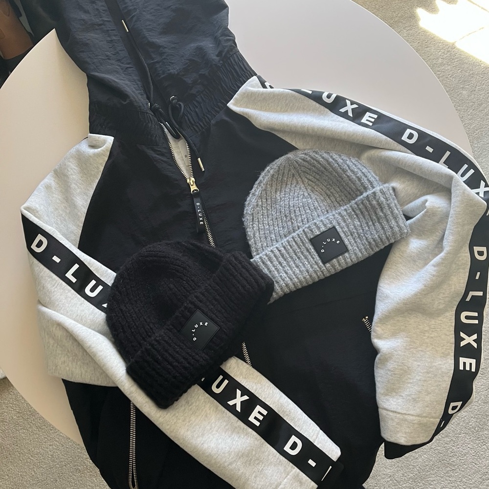 Bundle of Decjuba spliced jacket and beanies